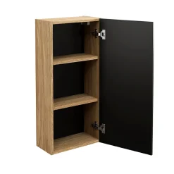 Meublorama Meuble de rangement salle de bain VELNIA 1 porte 35 cm Coloris chene clair et noir Meuble suspendu
