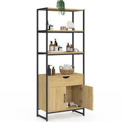 IDMarket Meuble de rangement salle de bain DETROIT 3 étagères 1 placard 1 tiroir design industriel