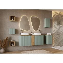 Meublorama Meuble de rangement salle de bain ELVINA 1 porte H57 cm Vert sauge pastel Suspendu* Armoire De Salle De Bains