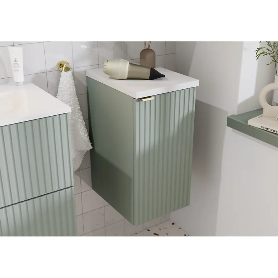 Meublorama Meuble de rangement salle de bain ELVINA 1 porte H57 cm Vert sauge pastel Suspendu* Armoire De Salle De Bains