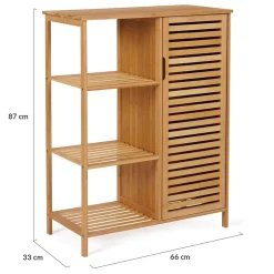 IDMarket Meuble de rangement salle de bain bambou BEA 3 étagères avec placard* Armoire De Salle De Bains