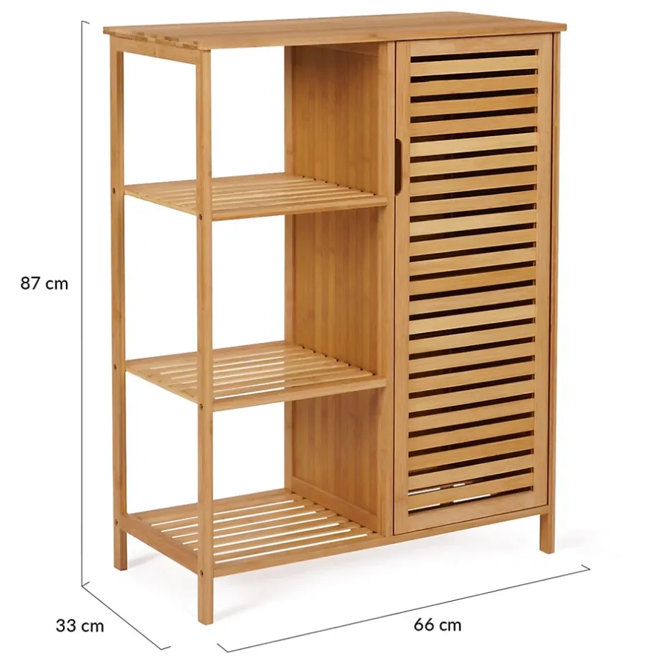 IDMarket Meuble de rangement salle de bain bambou BEA 3 étagères avec placard* Armoire De Salle De Bains