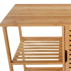 IDMarket Meuble de rangement salle de bain bambou BEA 3 étagères avec placard* Armoire De Salle De Bains