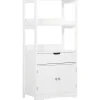 kleankin Meuble de rangement salle de bain - 2 portes, tiroir, 3 étagères - dim. 60L x 33l x 122H cm - MDF blanc* Armoire De Salle De Bains