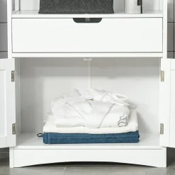 kleankin Meuble de rangement salle de bain - 2 portes, tiroir, 3 étagères - dim. 60L x 33l x 122H cm - MDF blanc* Armoire De Salle De Bains