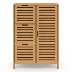 IDMarket Meuble de rangement salle de bain bambou BEA 3 tiroirs avec placard