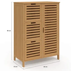 IDMarket Meuble de rangement salle de bain bambou BEA 3 tiroirs avec placard