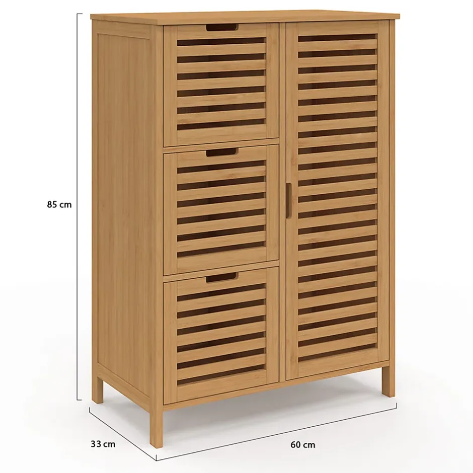 IDMarket Meuble de rangement salle de bain bambou BEA 3 tiroirs avec placard