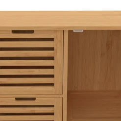 IDMarket Meuble de rangement salle de bain bambou BEA 3 tiroirs avec placard