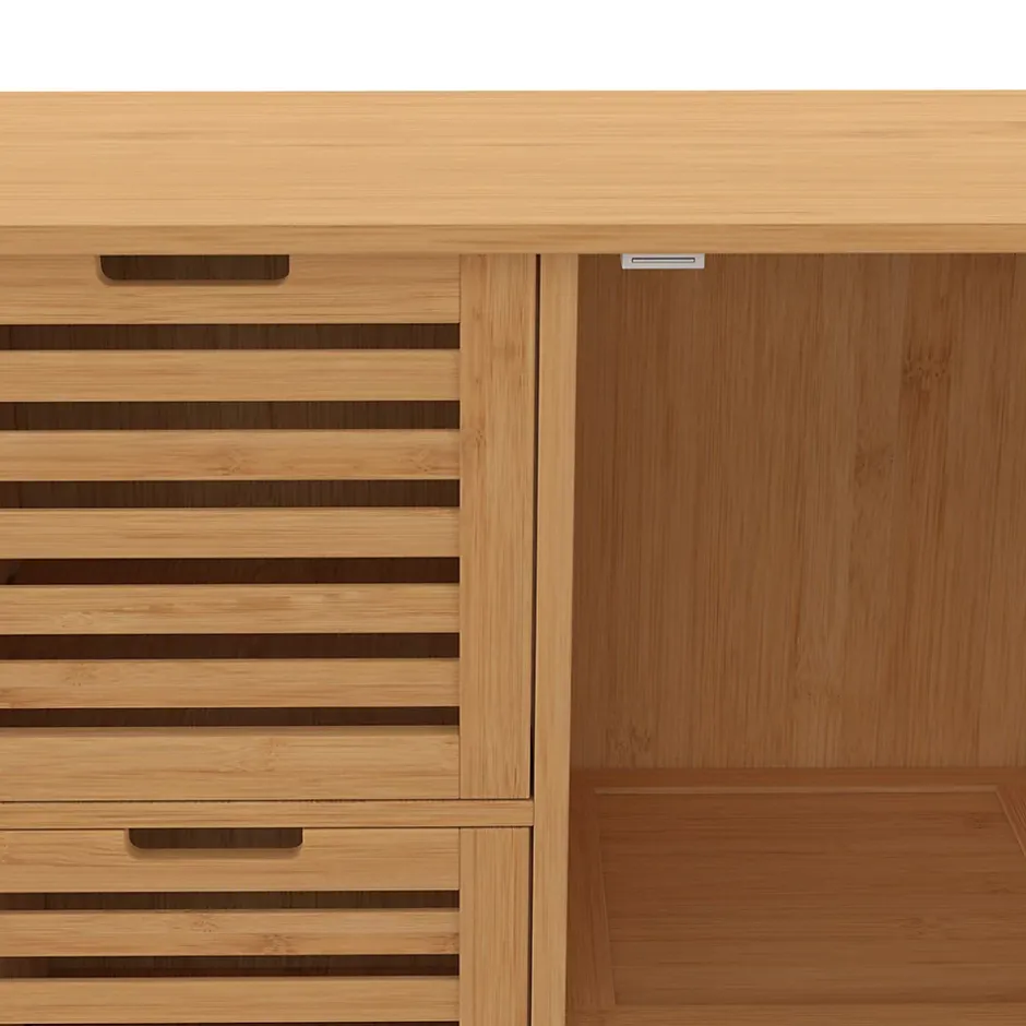 IDMarket Meuble de rangement salle de bain bambou BEA 3 tiroirs avec placard
