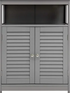 Giantex Meuble de Rangement sur Pieds Armoire de Salle de Bain en MDF avec 2 Portes a Volets et Etagere Reglable