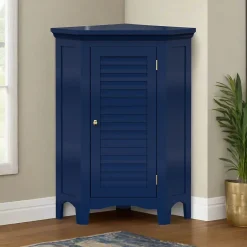 Teamson Home Meuble de rangement sur pied effet bois bleu porte persienne