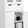 Giantex Meuble de Rangement sur Pied avec Compartiment à Porte en Verre Trempé 2 Tiroirs et 1 Cabinet Clôturé Meuble dIntérieur