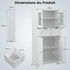 Giantex Meuble de Rangement sur Pied avec Compartiment à Porte en Verre Trempé 2 Tiroirs et 1 Cabinet Clôturé Meuble dIntérieur