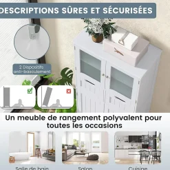 Giantex Meuble de Rangement sur Pied avec Compartiment à Porte en Verre Trempé 2 Tiroirs et 1 Cabinet Clôturé Meuble dIntérieur