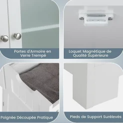 Giantex Meuble de Rangement sur Pied avec Compartiment à Porte en Verre Trempé 2 Tiroirs et 1 Cabinet Clôturé Meuble dIntérieur