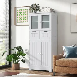 Giantex Meuble de Rangement sur Pied avec Compartiment à Porte en Verre Trempé 2 Tiroirs et 1 Cabinet Clôturé Meuble dIntérieur