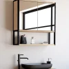 IDMarket Meuble de rangement suspendu avec miroir pour salle de bain DETROIT design industriel