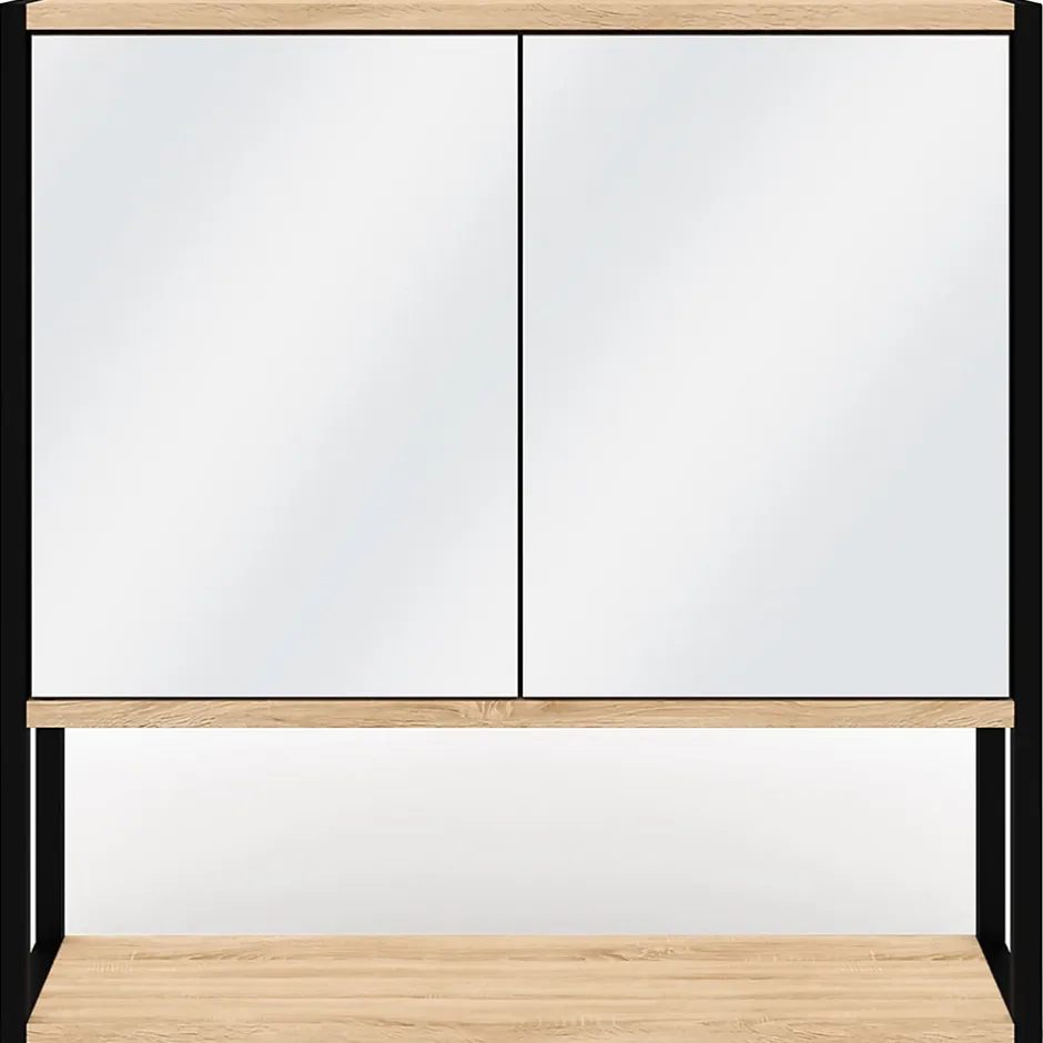 IDMarket Meuble de rangement suspendu avec miroir pour salle de bain DETROIT design industriel