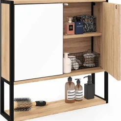 IDMarket Meuble de rangement suspendu avec miroir pour salle de bain DETROIT design industriel