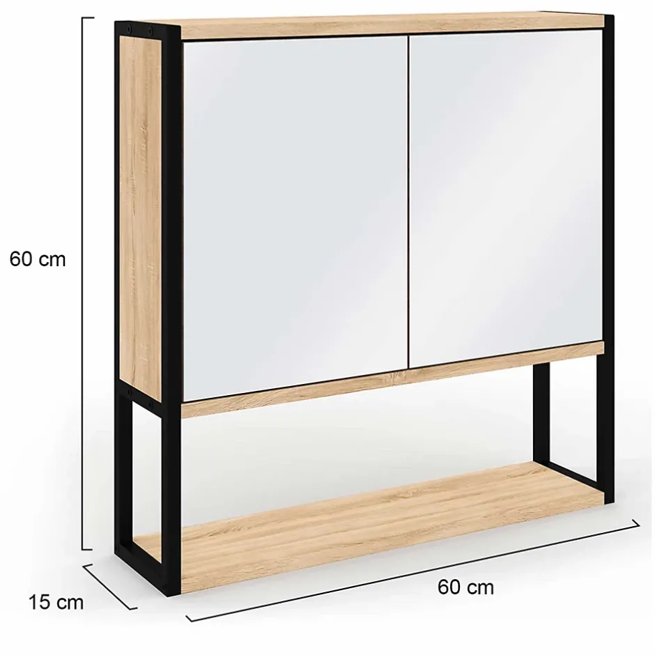 IDMarket Meuble de rangement suspendu avec miroir pour salle de bain DETROIT design industriel