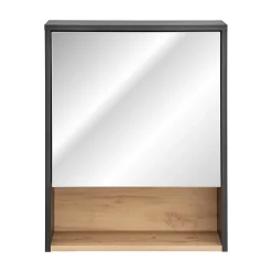 Meublorama Meuble de rangement TALOKA 75 cm Gris anthracite et chene clair Design suspendu