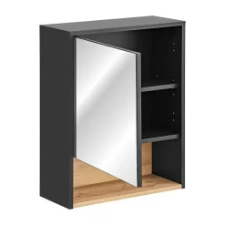 Meublorama Meuble de rangement TALOKA 75 cm Gris anthracite et chene clair Design suspendu