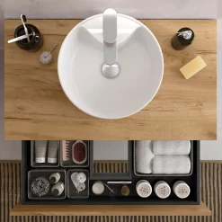 Planète Bain Meuble de salle de bain - 80 cm - Avec vasque à poser - Effet chêne brut - A suspendre - KARAIB* Meuble Vasque