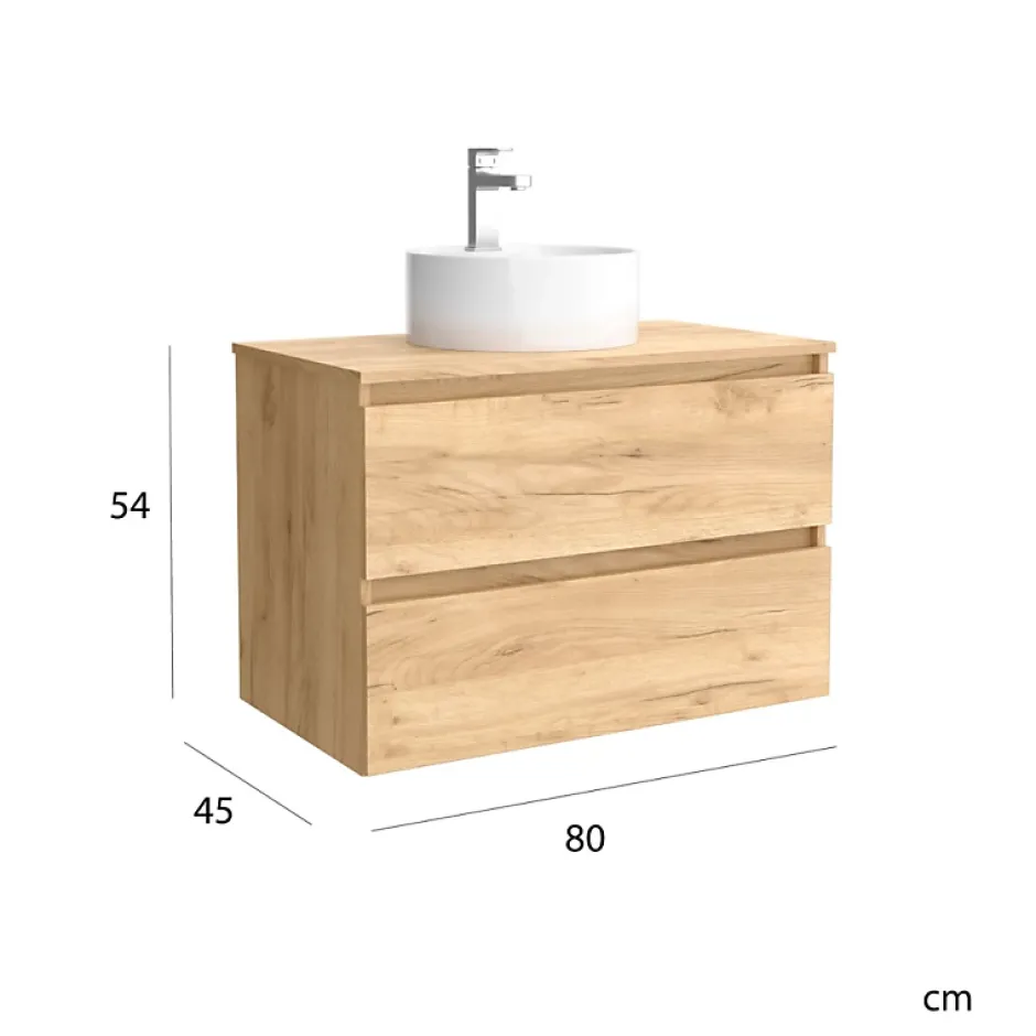 Planète Bain Meuble de salle de bain - 80 cm - Avec vasque à poser - Effet chêne brut - A suspendre - KARAIB* Meuble Vasque