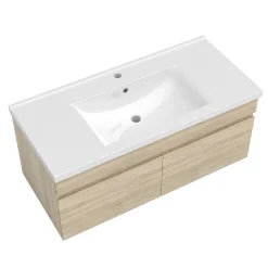AICA Sanitaire Meuble de salle de bain 100 cm avec vasque suspendu 2 portes, meuble bois clair* Meuble Vasque