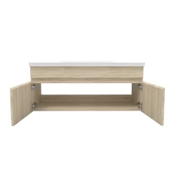 AICA Sanitaire Meuble de salle de bain 100 cm avec vasque suspendu 2 portes, meuble bois clair* Meuble Vasque