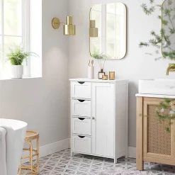 Calicosy Meuble de salle de bain 1 Porte 4 Tiroirs - L55 cm* Etagère Salle De Bains