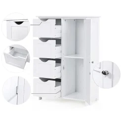 Calicosy Meuble de salle de bain 1 Porte 4 Tiroirs - L55 cm* Etagère Salle De Bains