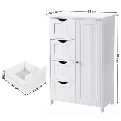 Calicosy Meuble de salle de bain 1 Porte 4 Tiroirs - L55 cm* Etagère Salle De Bains