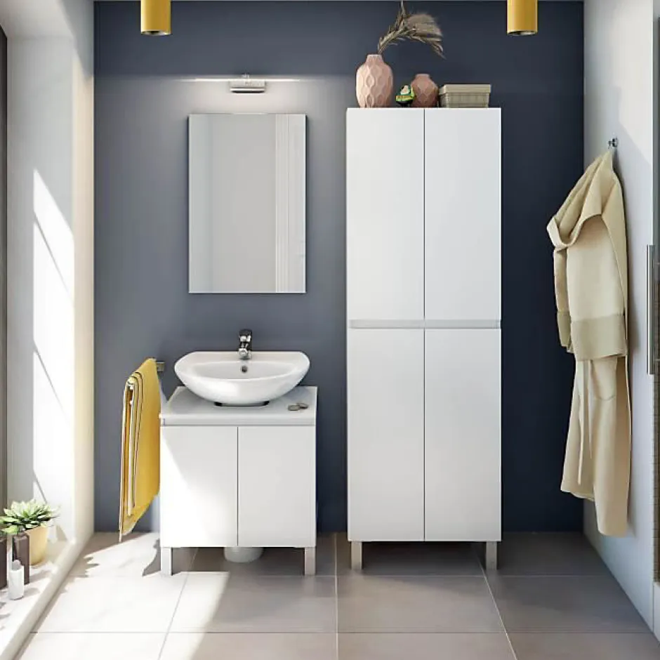 Generic Meuble de salle de bain - double colonne - Blanc brillant - 4 portes - L60 x P35 x H182 cm - DESTAL* Colonne De Salle De Bains