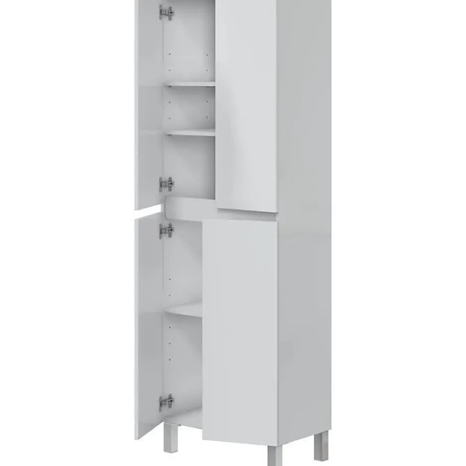 Generic Meuble de salle de bain - double colonne - Blanc brillant - 4 portes - L60 x P35 x H182 cm - DESTAL* Colonne De Salle De Bains