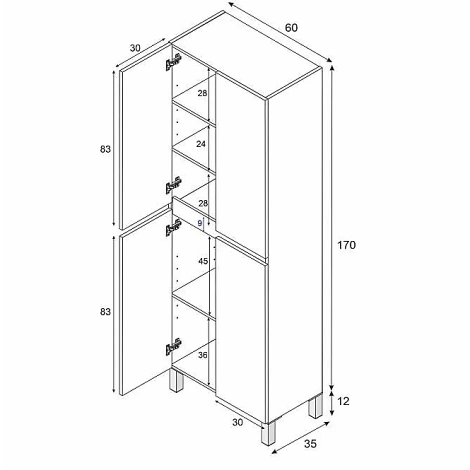 Generic Meuble de salle de bain - double colonne - Blanc brillant - 4 portes - L60 x P35 x H182 cm - DESTAL* Colonne De Salle De Bains