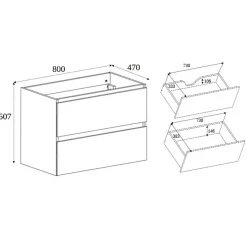 3xE Living Meuble de salle de bain 100 cm (80+20), pieds, Couleur : Chêne Clair, 100 x 46 x 80,7 cm, sans plan de travail* Lave-Mains