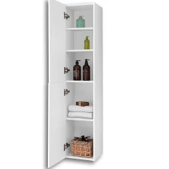 AICA Sanitaire Meuble de salle de bain 2 portes, colonne de salle de bain 30x27x142 cm, armoire murale blanche,* Armoire De Salle De Bains