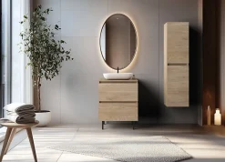 3xE Living Meuble de salle de bain 60 cm avec plan de travail supérieur + pieds meuble, Couleur : Chêne Clair, 60 x 46 x 80,7 cm* Lave-Mains