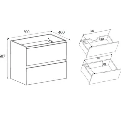3xE Living Meuble de salle de bain 60 cm avec plan de travail supérieur + pieds meuble, Couleur : Chêne Clair, 60 x 46 x 80,7 cm* Lave-Mains