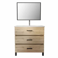 Aurlane Meuble de salle de bain 80 cm - Chêne industriel - 3 Tiroirs - Vasque et Miroir* Ensemble Meuble De Salle De Bains