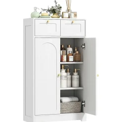 Homcom Meuble de salle de bain - 2 tiroirs, 2 portes, étagères réglables - dim. 60 x 30 x 108 cm - blanc