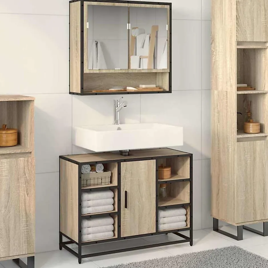 Vidaxl Meuble de salle de bain avec lavabo Chêne Sonoma 80 x 33 x 60 cm Bois d'ingénierie* Meuble Wc