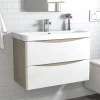 AICA Sanitaire Meuble de salle de bain avec vasque 80 cm, meuble blanc et bois avec 2 tiroirs, meuble démonté* Meuble Vasque
