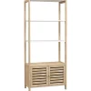 Homcom Meuble de Salle de Bain avec 3 étagères en Bambou 1 Placard avec Portes à Lattes 63 x 30 x 138 cm Bois Naturel et Blanc* Etagère Salle De Bains