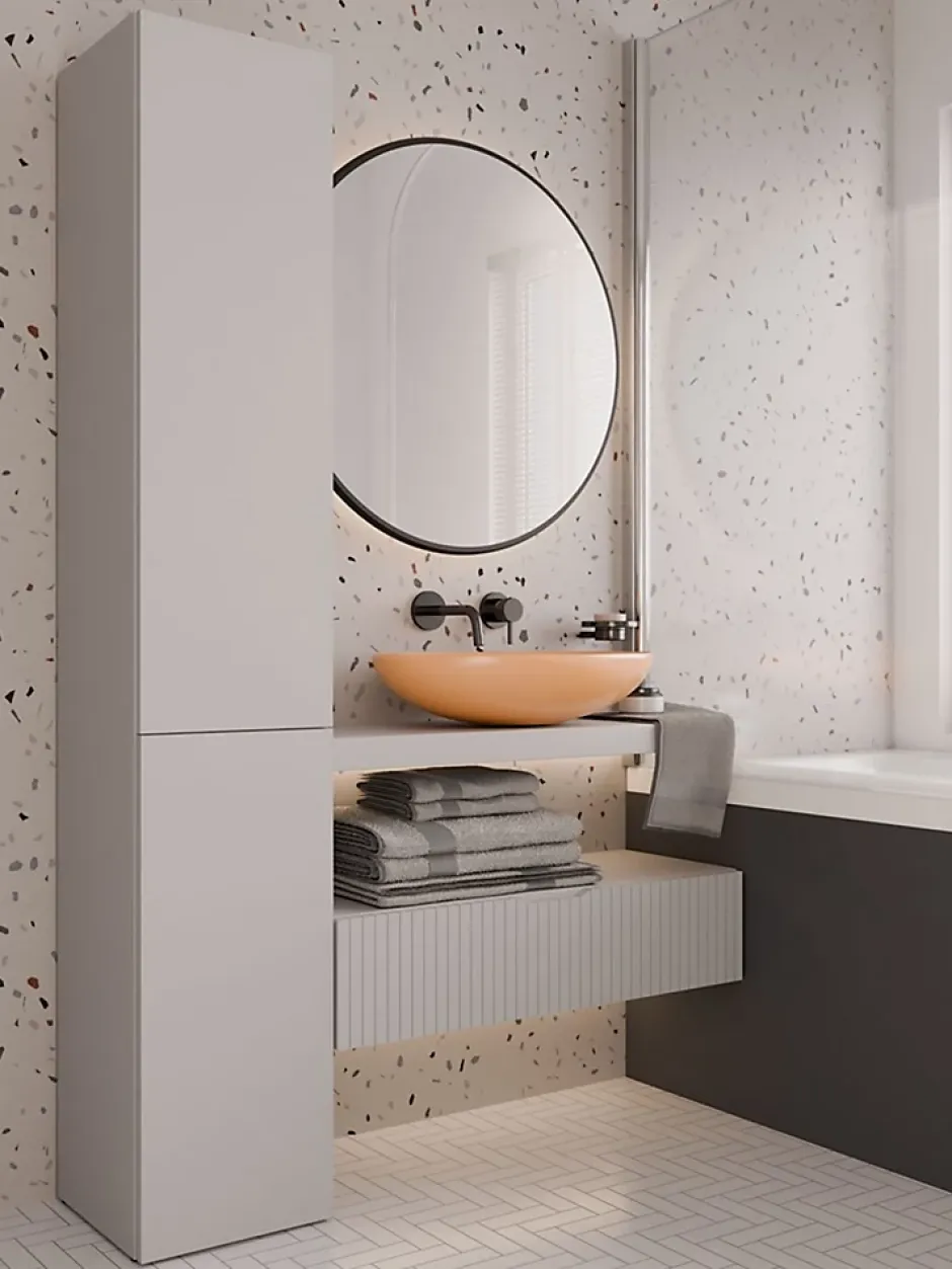 3xE Living Meuble de salle de bain avec panier à linge, cachemire, 174 x 31 x 30cm