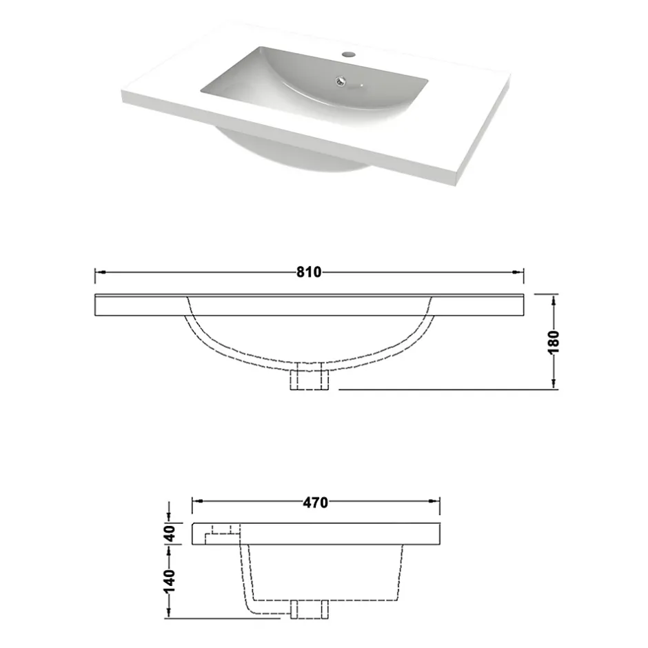 AICA Sanitaire Meuble de salle de bain avec lavabo, 80 cm, 2 tiroirs avec fermeture amortie, meuble suspendu blanc