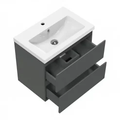AICA Sanitaire Meuble de salle de bain anthracite 50cm, suspendu avec 2 tiroirs