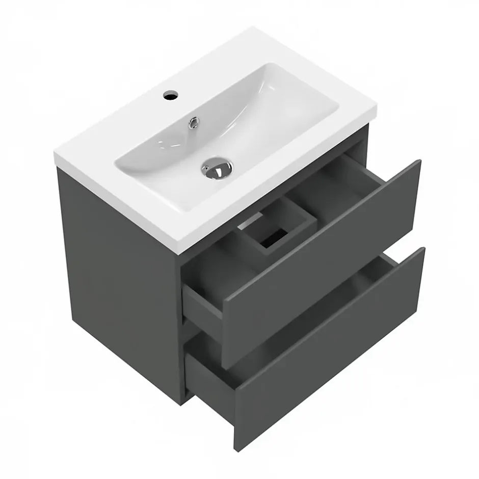 AICA Sanitaire Meuble de salle de bain anthracite 50cm, suspendu avec 2 tiroirs